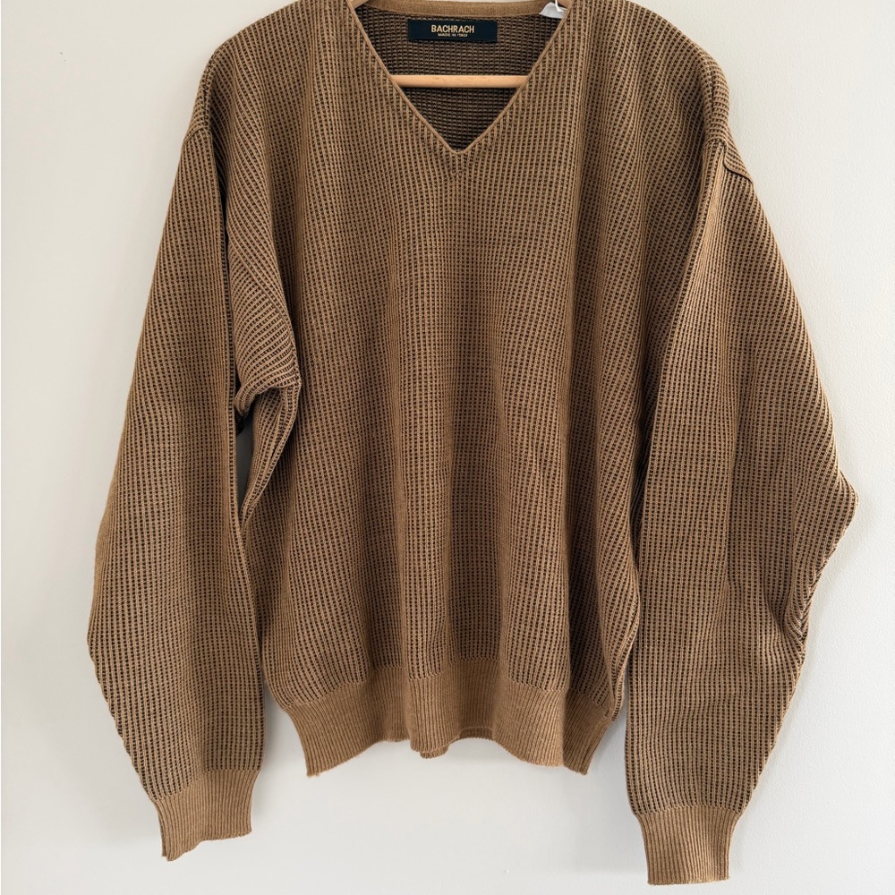 Bachrach Merino Wool V Neck Sweater Men’s M Brown Classic Preppy Quiet Luxury